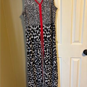 Chico's Black and White Patterned Maxi Dress with Red Trim